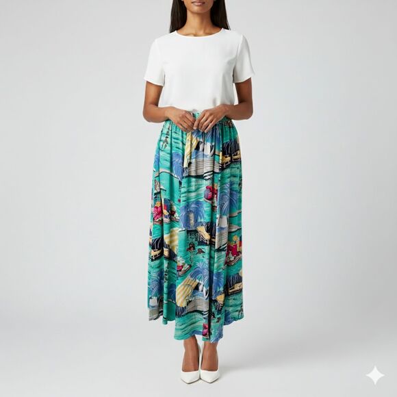 Karen Kane Women's Skirt - Vibrant Tropical Print Elastic Waist Slip-On, Size 14 - Picture 1 of 8